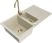 Zlewozmywaki z baterią - Mexen Matias zlewozmywak granitowy 1,5-komorowy z ociekaczem i baterią kuchenną Telma, beżowy - 6502-69-670200-50 - miniaturka - grafika 1