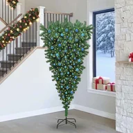 Choinki - vidaXL Odwrócone sztuczne choinka z oświetleniem i zestawem kul 240 cm - miniaturka - grafika 1