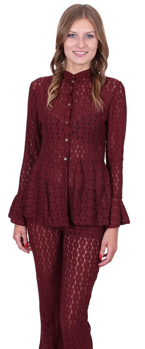 Bordowa, koronkowa bluzka John Zack XL