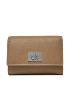 Portfele - Calvin Klein Mały Portfel Damski Ck Plaque Small Trifold W/Zip K60K612834 Szary - miniaturka - grafika 1