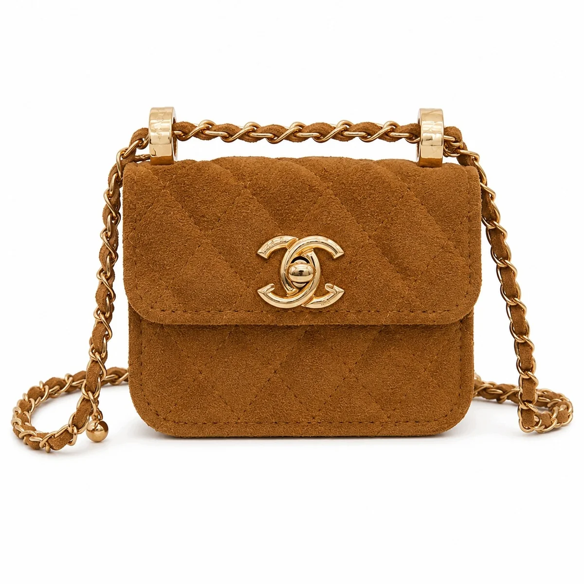 mała brązowa TOREBKA damska pikowana na łańcuszku mini luksusowa 13×11×6 cm