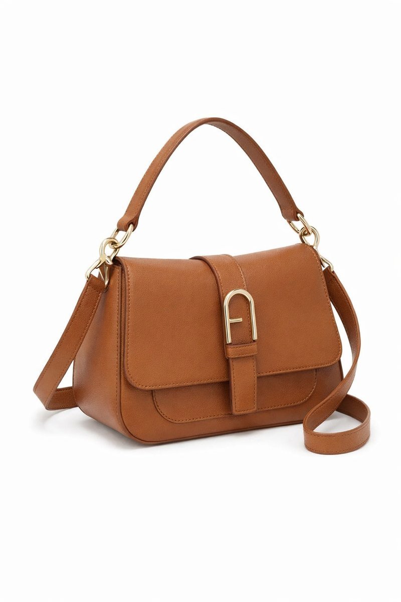 FURLA KLASYCZNA TOREBKA SKÓRZANA Z PASKIEM I KLAMRĄ CAMEL I3A
