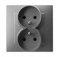 Gniazdka elektryczne - GNIAZDO PODWÓJNE Z UZIEMIENIEM KOMPLETNE RAMKA SZARY MAT OSPEL SZAFIR - miniaturka - grafika 1