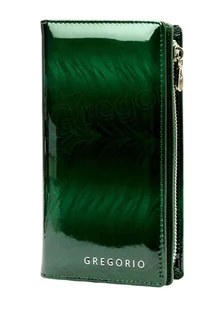 Portfel Damski Skórzany GREGORIO Lakierowany Długi Z Suwakiem Na Zewnątrz FF-124 ZIELONY 19,5 x 10 x 3,5 [cm] - Portfele - miniaturka - grafika 1
