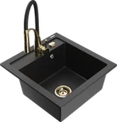 Zlewozmywaki z baterią - Mexen Vito zlewozmywak granitowy 1-komorowy z baterią kuchenną Aster, czarny/srebrny metalik- 6503-73-73450-57-G - miniaturka - grafika 1