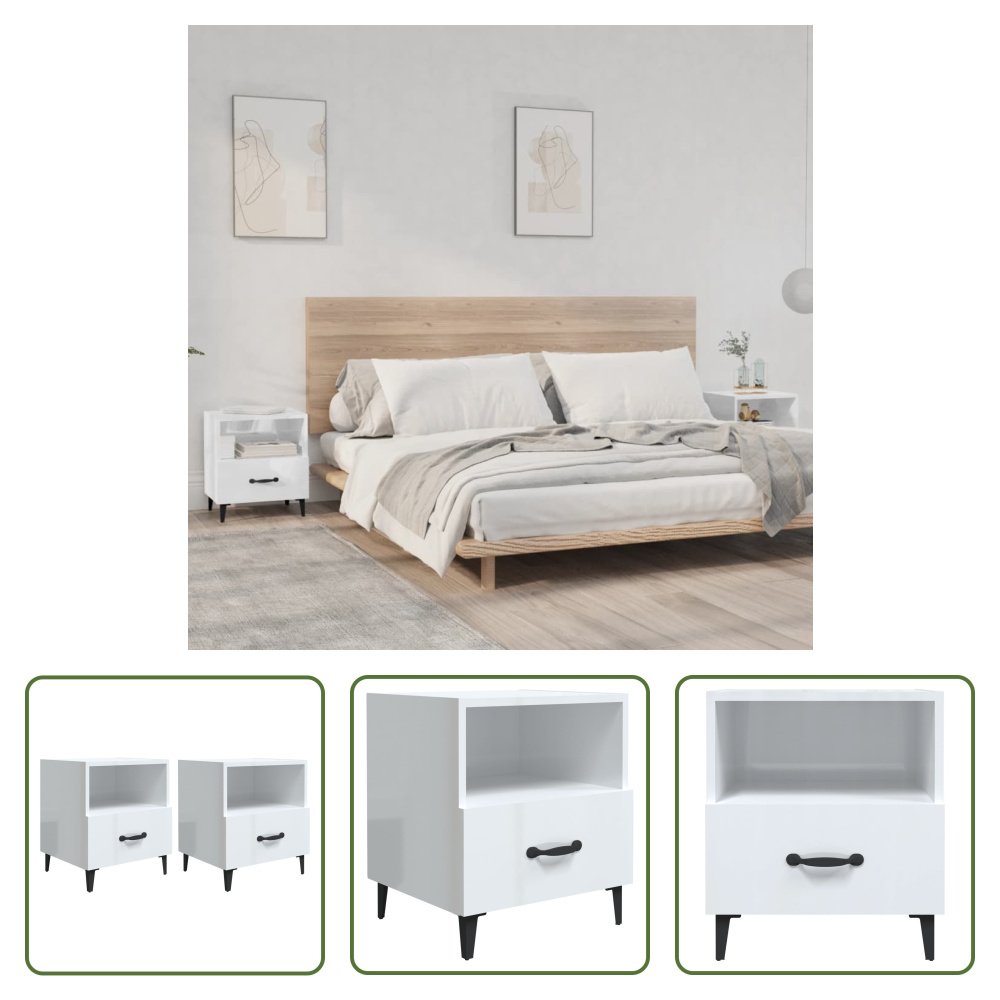 The Living Store Szafki nocne 2 szt. Biały materiał drewnopochodny o wysokim połysku