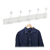 Wieszaki do szafy - Relaxdays Listwa garderobiana, wys. x szer. x gł.: 14 x 65 x 7 cm, 5 podwójnych wieszaków na ubrania, garderoba ścienna korytarz, korytarz, korytarz, listwa z haczykami, biała - miniaturka - grafika 1