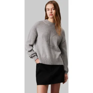 CALVIN KLEIN JEANS Sweter INTARSIA | z dodatkiem wełny - Swetry damskie - miniaturka - grafika 1