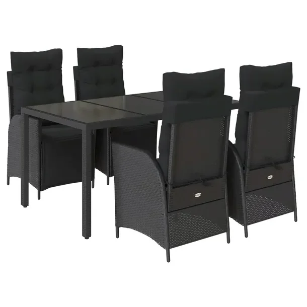 Zestaw mebli ogrodowych rattan PE czarny, stół 150x90x75 cm, krzesła 57x