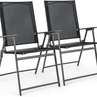 Fotele i krzesła ogrodowe - Zestaw 2 krzeseł ogrodowych, składanych krzeseł z materiału odpornego na warunki atmosferyczne, krzesła tarasowe do ogrodu, na taras, balkon (czarny) - miniaturka - grafika 1