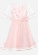 Sukienki i spódniczki dla dziewczynek - Różowa Tiulowa Rozkloszowana Sukienka z Paskiem Ozdobionym Kwiatami Niriwa - miniaturka - grafika 1