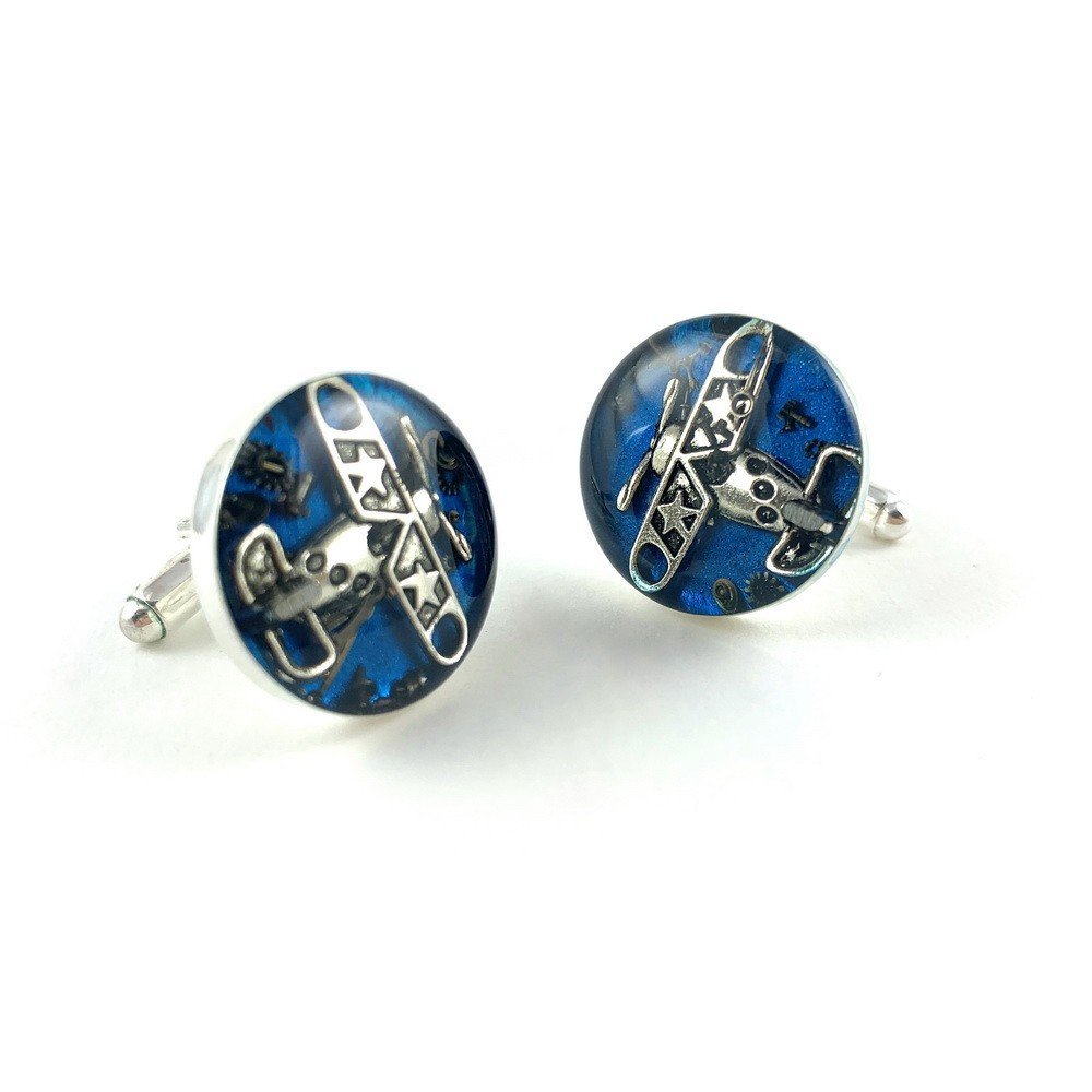 Drobiny Czasu, Spinki, Aviator Silver, niebieskie