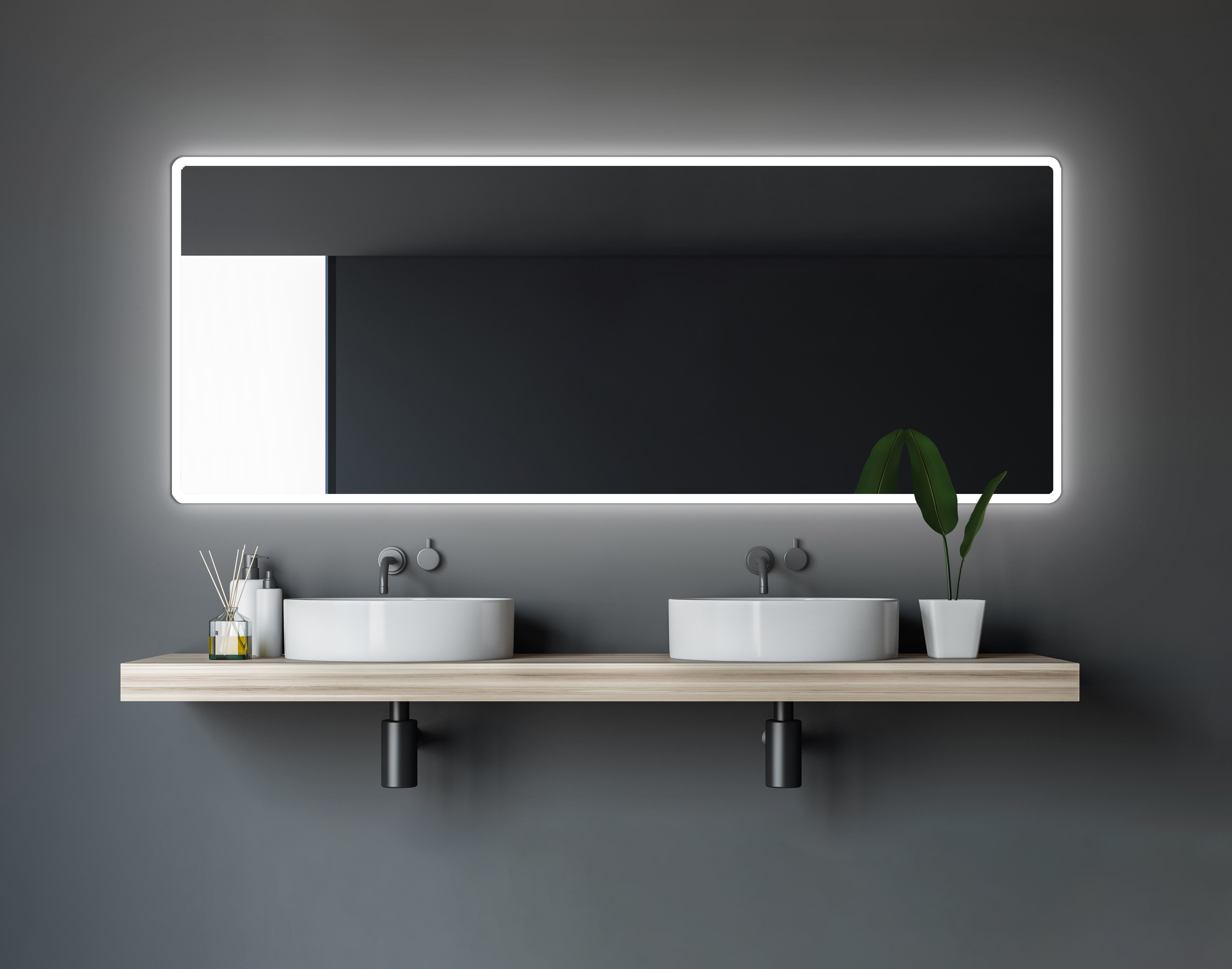 Lustro łazienkowe z oświetleniem TALOS Moon LED 180x70 cm - odporne na wilgoć dzięki aluminiowej ramie - jasny, neutralny biały kolor