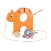 Zabawki interaktywne dla dzieci - Trefl Drewno Kotek z Myszką na kółkach - miniaturka - grafika 1