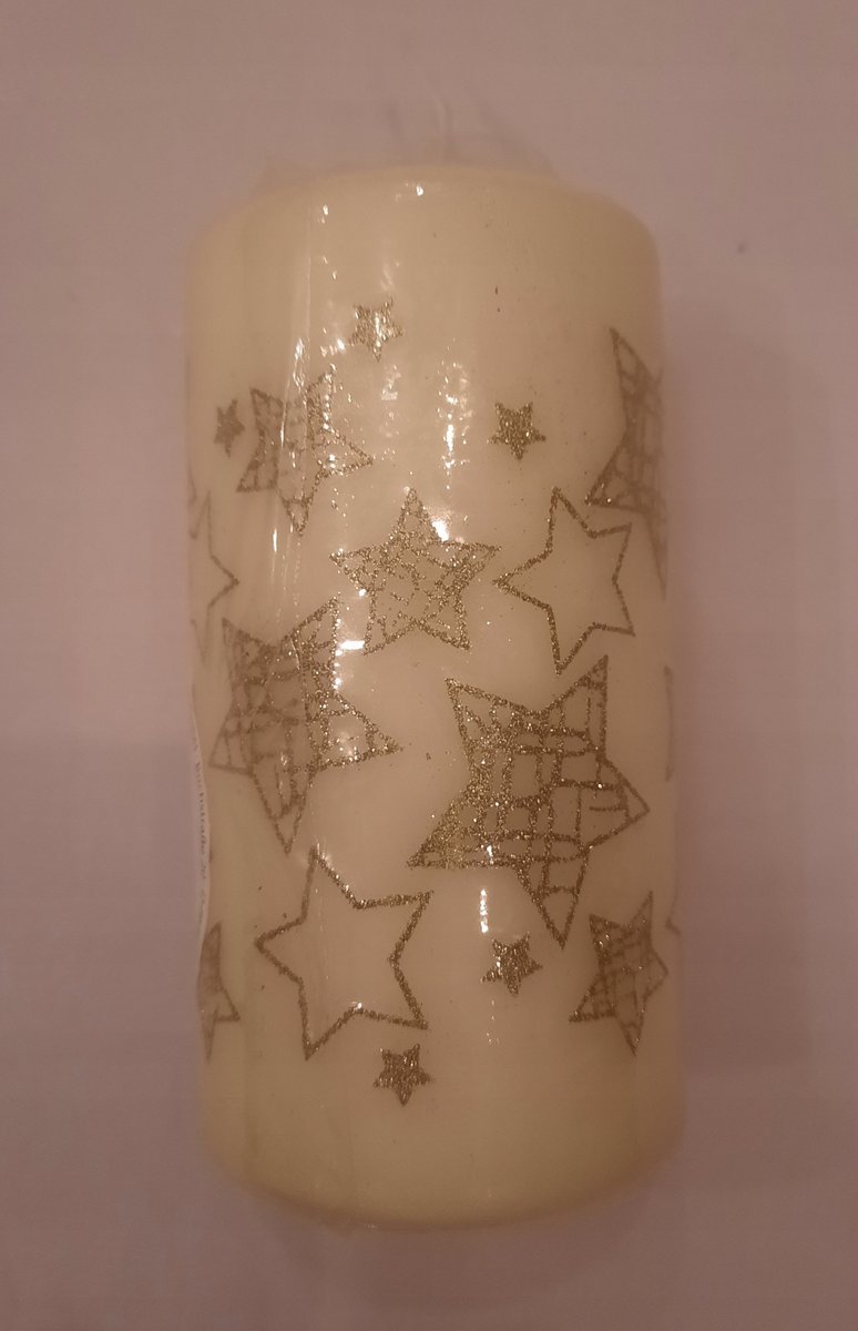 Świeca walec kremowa w złote gwiazdki 57 x 110 mm Euro Kerze