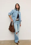 Kurtki damskie - Stradivarius Kurtka jeansowa z kieszeniami JASNONIEBIESKI DENIM L - miniaturka - grafika 1