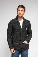 Swetry męskie - Rozpinany sweter ze stójką - czarny L - miniaturka - grafika 1