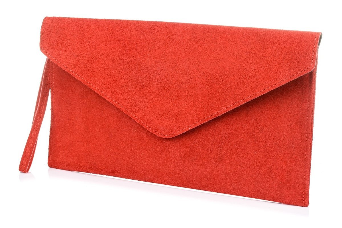 Czerwona Zamszowa Skórzana Włoska Damska Kopertówka Torebka Wieczorowa Koktajlowa N12