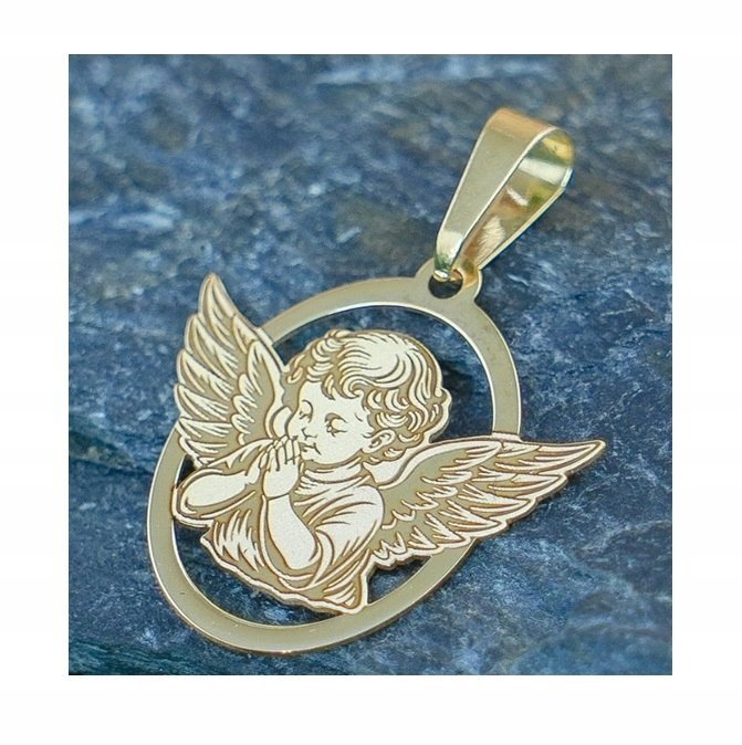 Złoty Medalik Modlący Się Aniołek pr. 585 Komunia Chrzest