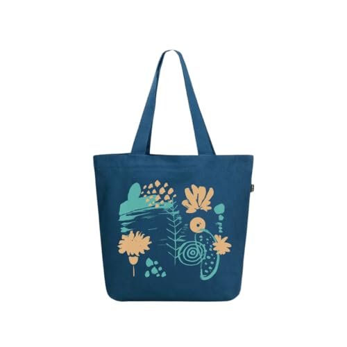 Ecoright Torba na ramię, płócienna, na co dzień, duża torba na ramię z wewnętrzną kieszenią do szkoły, torba robocza, torba damska, Sparrow Natural & Black, Utility, Abstract Bloom (5 sztuk), jeden