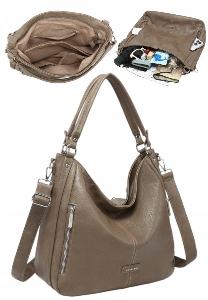 Pojemna Torebka Torba Damska Shopperka LUIGISANTO V8004-5 Taupe
