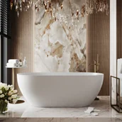 Wanny - Massi Wanna wolnostojąca owalna z konglomeratu 160 x 75 cm RONA White mat / połysk przelew typu SLIM cienki rant - miniaturka - grafika 1