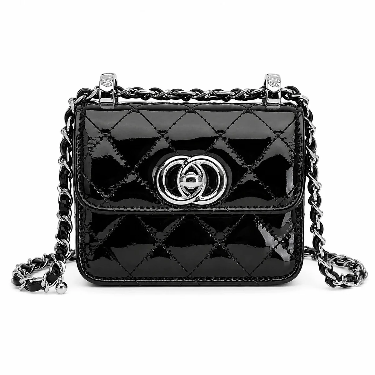 mała czarna TOREBKA damska pikowana na łańcuszku mini luksusowa 13×11×6 cm