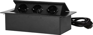 Orno Gniazdo meblowe wpuszczane w blat z płaskim frezowanym rantem i pełną spodnią zabudową oraz przewodem 1,5m, 3x2P+Z Schuko, czarne - Gniazdka elektryczne - miniaturka - grafika 1