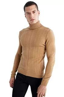 Koszulki męskie - DeFacto Męski sweter z dzianiny z długim rękawem okrągły dekolt - slim fit sweter dla mężczyzn topy (beżowy melanż, XL), Be?owy Melan?, XL - grafika 1