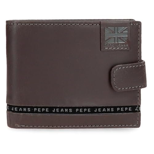 Pepe Jeans Pasek poziomy portfel zatrzaskowy brązowy 11x8,5x1 cm Skóra by Joumma Bags, Brązowy brązowy, Talla única, Portfel poziomy z zapięciem na klik