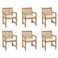 Fotele i krzesła ogrodowe - vidaXL Lumarko Krzesła ogrodowe, kremowe poduszki, 6 szt., drewno tekowe! 3073033 - miniaturka - grafika 1