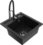 Zlewozmywaki z baterią - Mexen Vito zlewozmywak granitowy 1-komorowy z baterią kuchenną Aster, czarny - 6503-77-73450-07-B - miniaturka - grafika 1