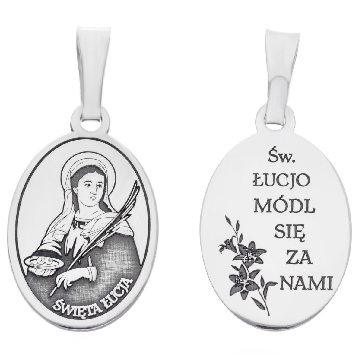 Medalik srebrny Ag 925 rodowany Św. Łucja MDC069R