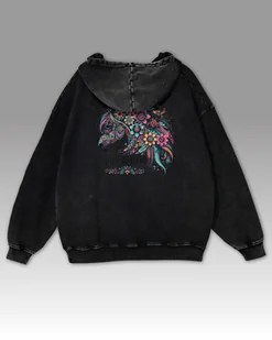 Bluza oversize z kapturem Horse Girl Kolorowy Koń Sprana Czarny M - Bluzy damskie - miniaturka - grafika 1