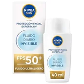 Kremy do twarzy - NIVEA SUN Płyn Codzienny Niewidzialny krem przeciwsłoneczny do twarzy FPS 50+ (1 x 40 ml), Ultra lekki krem do twarzy z efektem matowym, ochrona przed słońcem wzbogacona przeciwutleniaczami - miniaturka - grafika 1