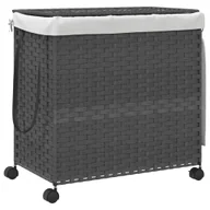 Kosze na bieliznę - vidaXL Kosz na pranie z kółkami Szary 60x35x60,5 cm Rattan - miniaturka - grafika 1