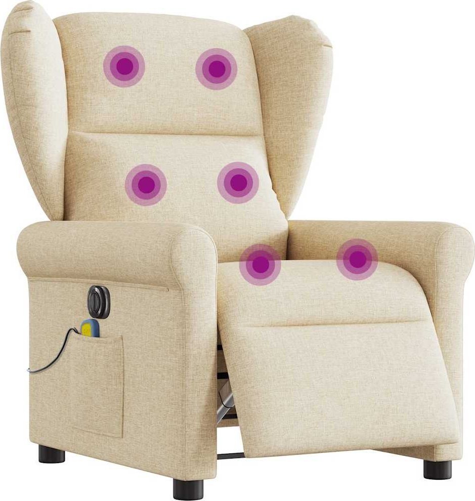 vidaXL Rozkładany fotel masujący, elektryczny, kremowy, tkanina