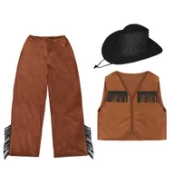 Stroje karnawałowe - ZESTAW KOWBOJ BRĄZOWY 116-128 3el - miniaturka - grafika 1