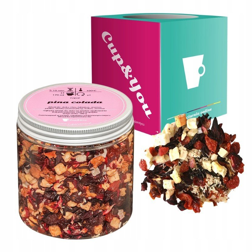 Herbata owocowa PINA COLADA ananas dzika róża hibiskus 180g orzeźwiająca - herbata sypana liściasta napar z suszu PREMIUM na prezent upominek podaru..