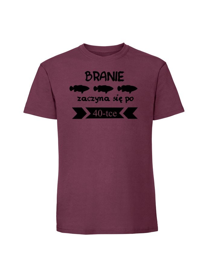 Męska koszulka z nadrukiem - 40 branie zaczyna się po 40 v2 Burgundowy 3XL