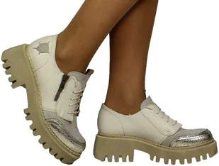 Półbuty Stylowe Maciejka 06177-01 00-5 Beżowe Skóra Naturalna - MACIEJKA - Półbuty damskie - miniaturka - grafika 1