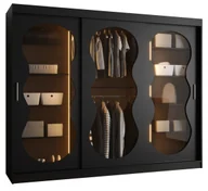 Szafy - Szafa przesuwna z lustrem Garderoba BAHRAJN 3 250 czarny + LED - miniaturka - grafika 1