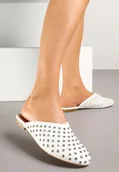Klapki i japonki damskie - Białe Klapki Typu Mule z Cyrkoniowym Zdobieniem Firritis - miniaturka - grafika 1