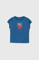 Koszulki dla dziewczynek - United Colors of Benetton t-shirt bawełniany dziecięcy kolor niebieski - miniaturka - grafika 1