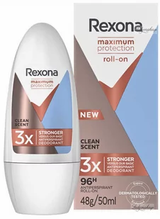 Rexona - Maximum Protection - Antiperspirant Roll-On 96H - Silny, kremowy antyperspirant w kulce dla kobiet - Clean Scent - 50 ml - Dezodoranty i antyperspiranty dla kobiet - miniaturka - grafika 1