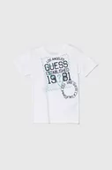 Koszulki dla chłopców - Guess t-shirt bawełniany kolor biały z nadrukiem - miniaturka - grafika 1
