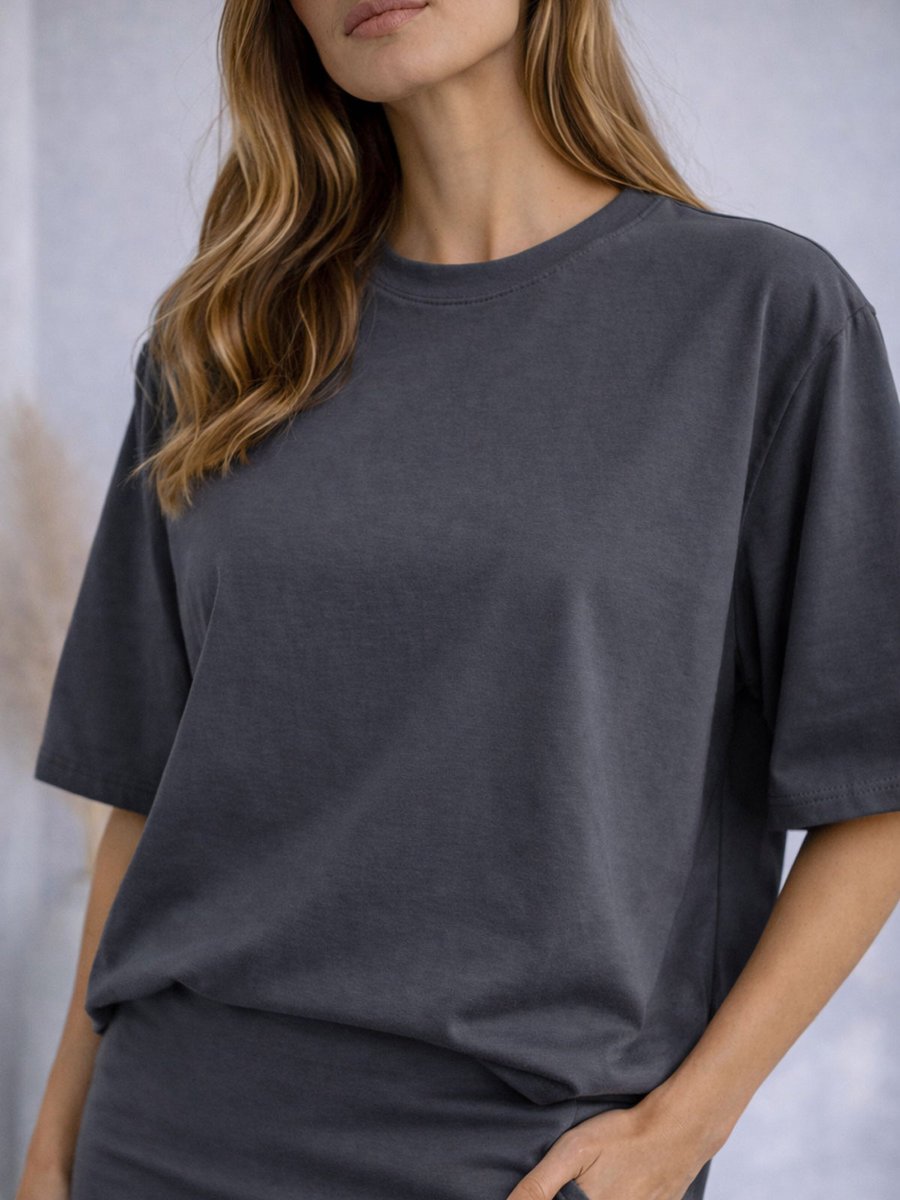 Luźny T-shirt bawełniany S grafitowy