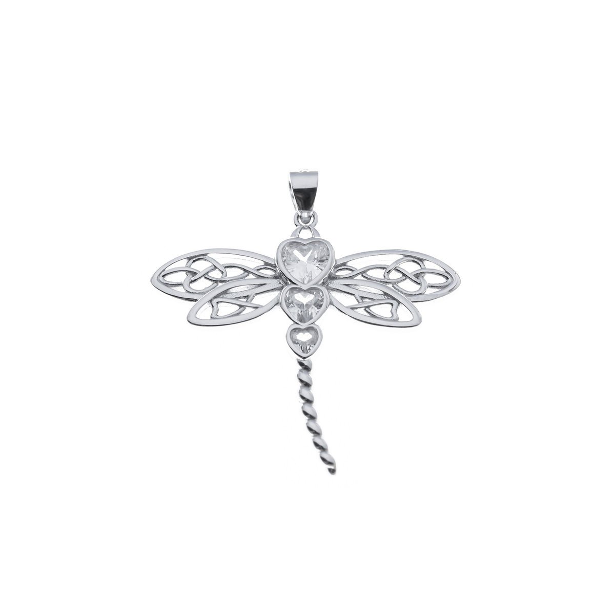 Srebrna 925 zawieszka Ważka z 3 sercami z cyrkonią