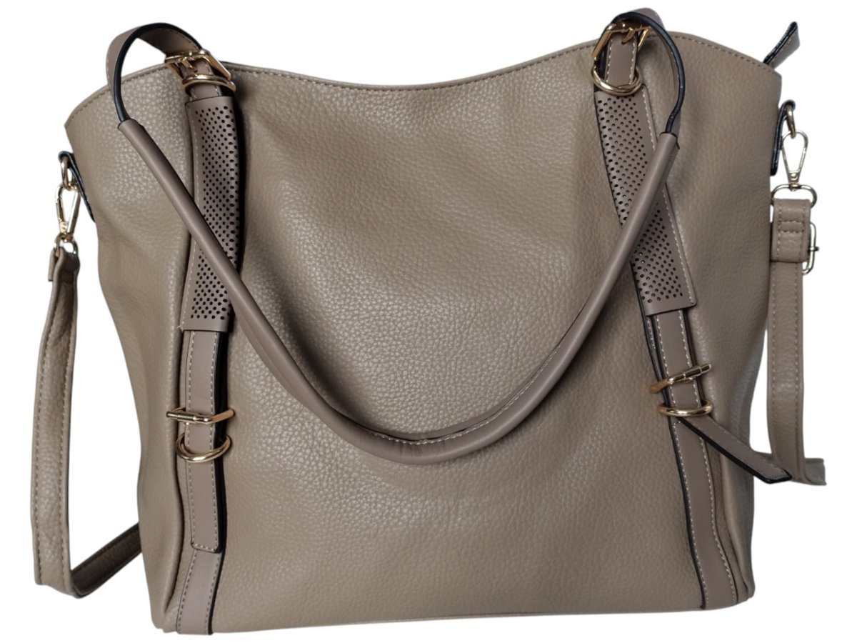 Shopper Torebka Damska na Ramię Pojemna Taupe Beż Cappuccino Miejska Torba
