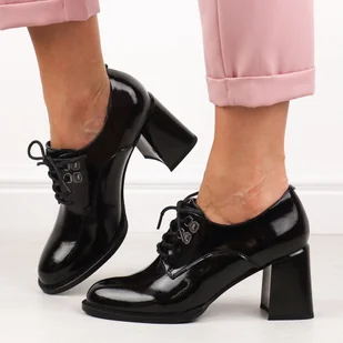 Czarne skórzane półbuty damskie na słupku Vinceza 63510 - Półbuty damskie - miniaturka - grafika 1